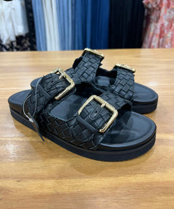 Blair Black Leather Slides