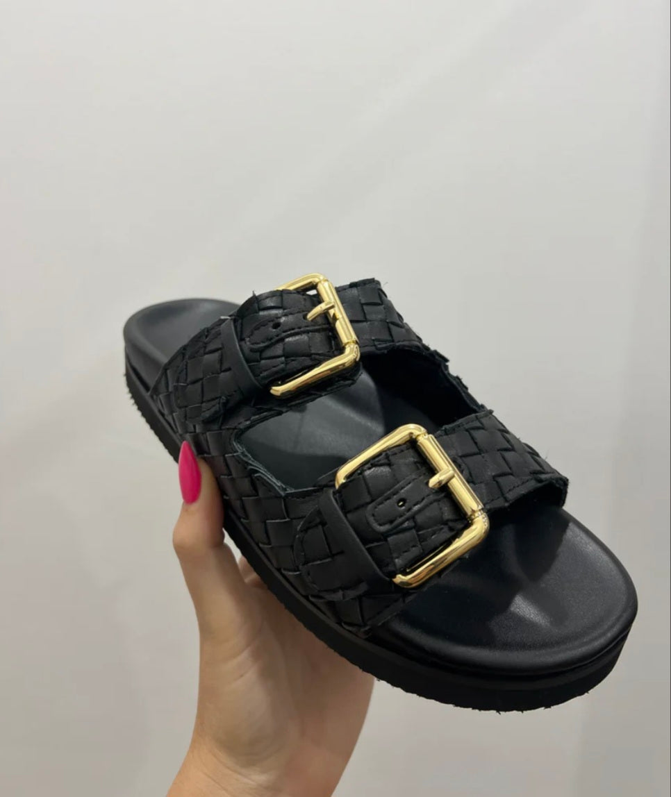 Blair Black Leather Slides