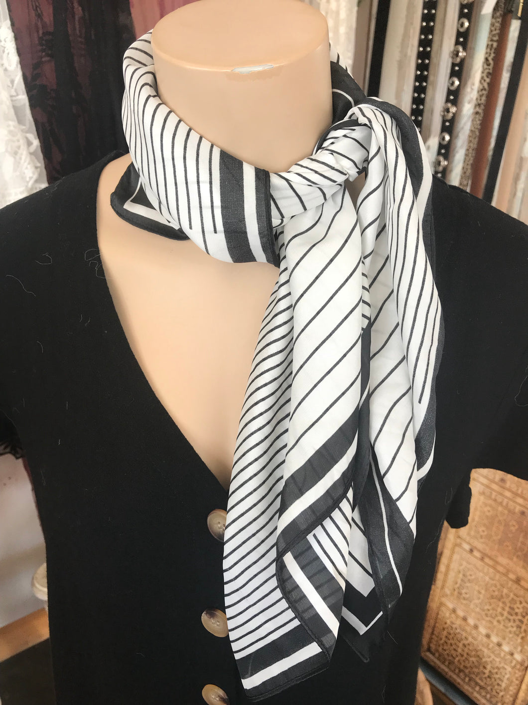 Head Scarf - Black & White Stripe